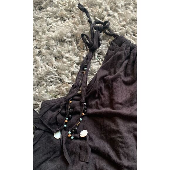 NWOT Free People Black Gathered Neck Beaded Flowy BOHO TANK TOP XS - Picture 4 of 6